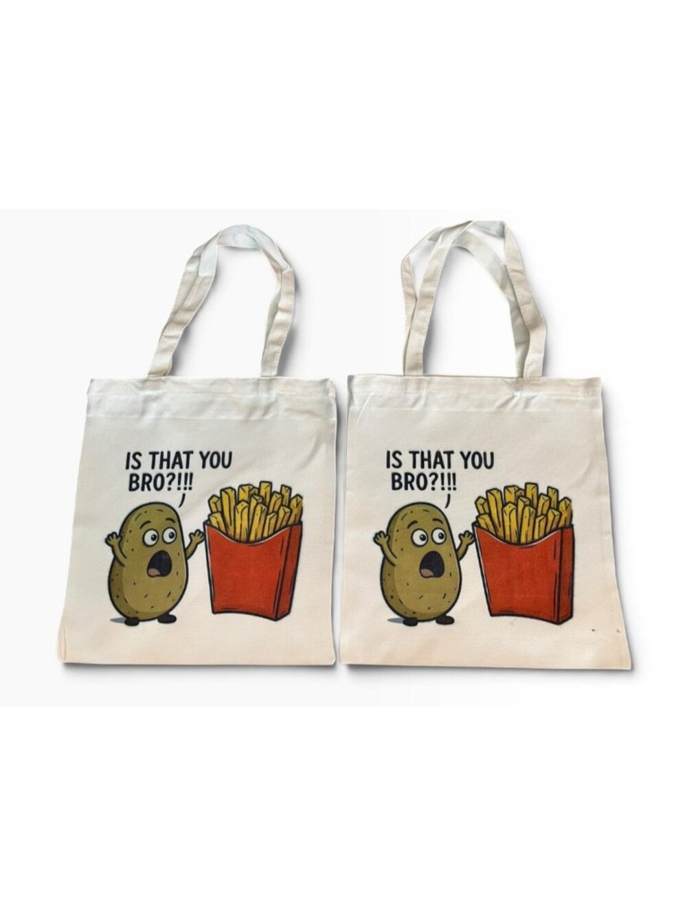 Is That You Bro ? Potato French Fries Funny Canvas Tote Bag Lot of 2